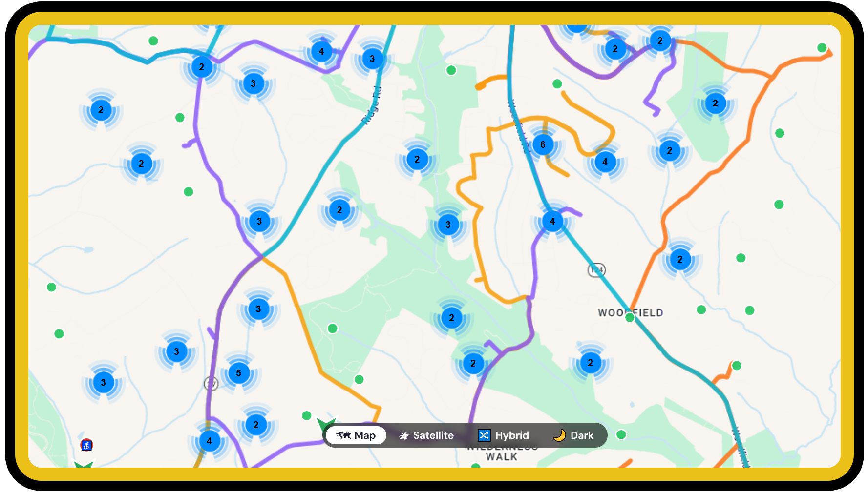 Routes with student stops on the map